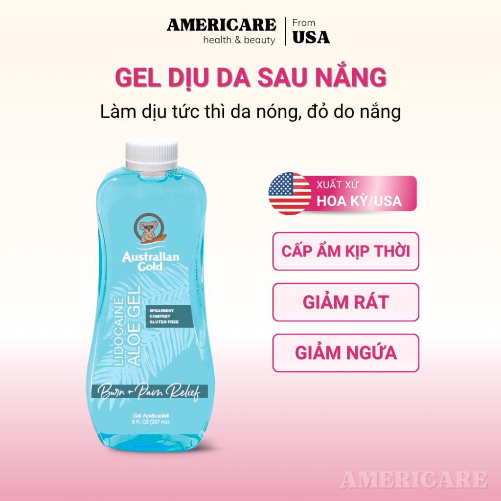 Gel làm mát da sau nắng Australian Gold, giảm Cháy Nắng & Rát Đỏ hiệu quả