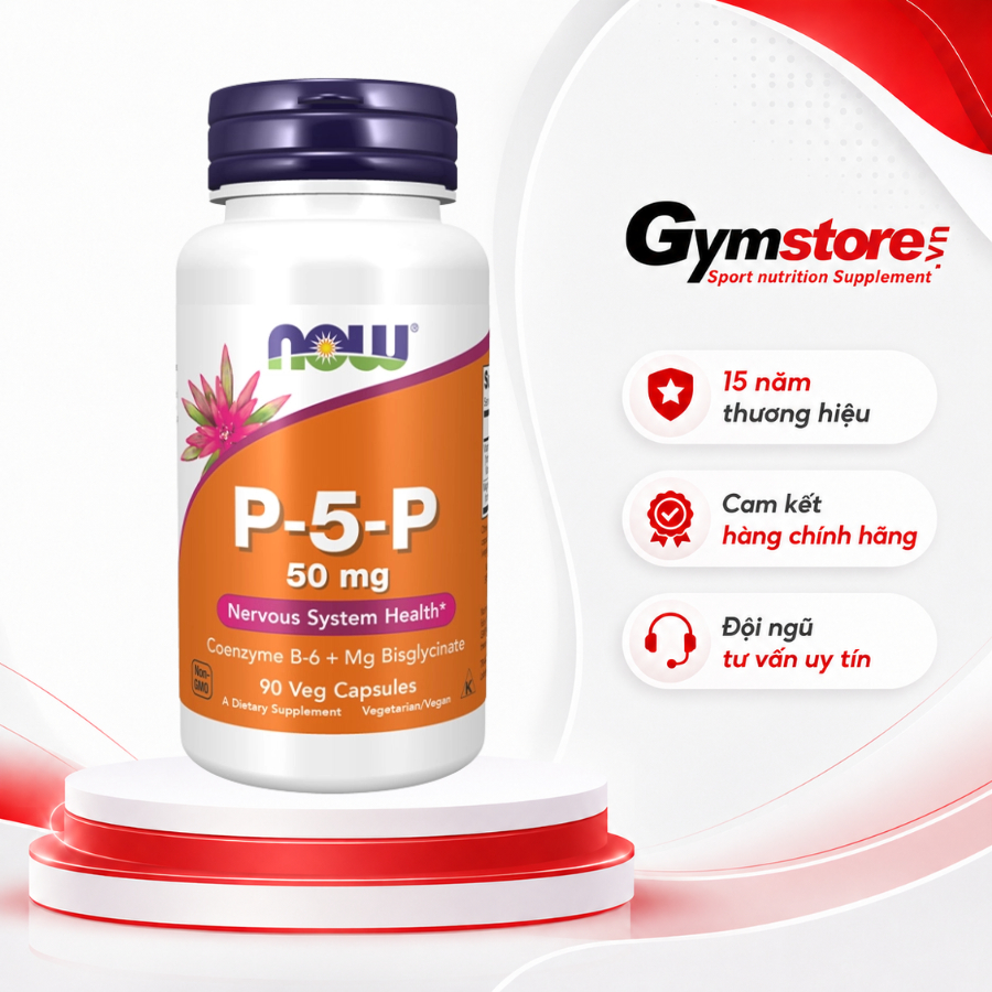 Viên uống Vitamin B6 NOW Foods P-5-P | 50 mg (Mỹ) hấp thụ cực nhanh, giảm stress, mất ngủ, đau cơ - 