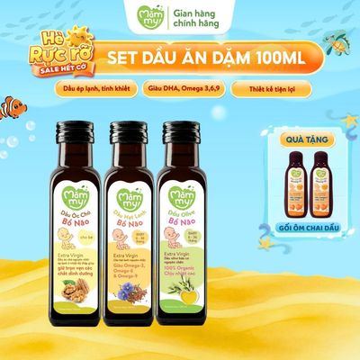 Combo 3 dầu ăn dặm bổ não Mămmy, dầu hạt lanh, Olive, Óc chó bổ sung DHA, Omega-3 cho bé từ 6 tháng