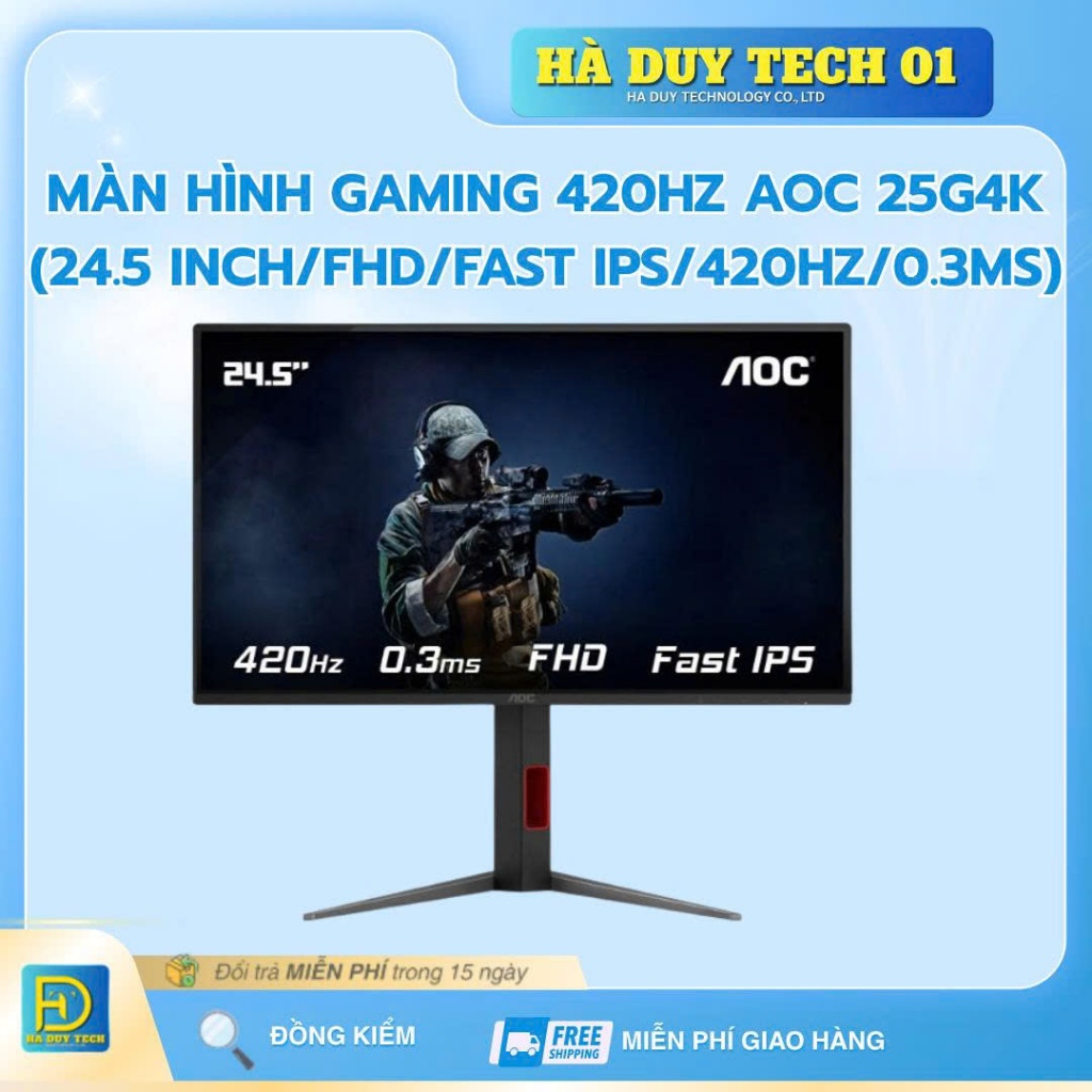 MÀN HÌNH GAMING 420Hz AOC 25G4K (24.5 INCH/FHD/FAST IPS/420Hz/0.3ms) - Chính Hãng - BH 36T - Hà Duy 