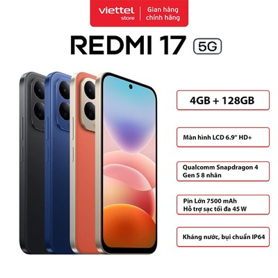 Điện thoại Xiaomi Redmi 17 5G 4GB 128GB | Màn hình 6.9" | Qualcomm Snapdragon 4 Gen 5 | Pin 7500mAh