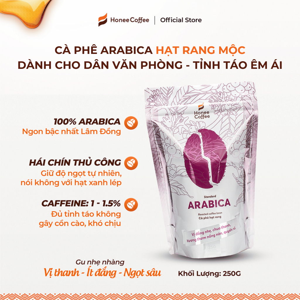 Cà Phê Arabica Nguyên Chất - Cà phê Hạt Rang Mộc -  Arabica Coffee Cho Dân Văn Phòng Tỉnh Táo Êm Ái 