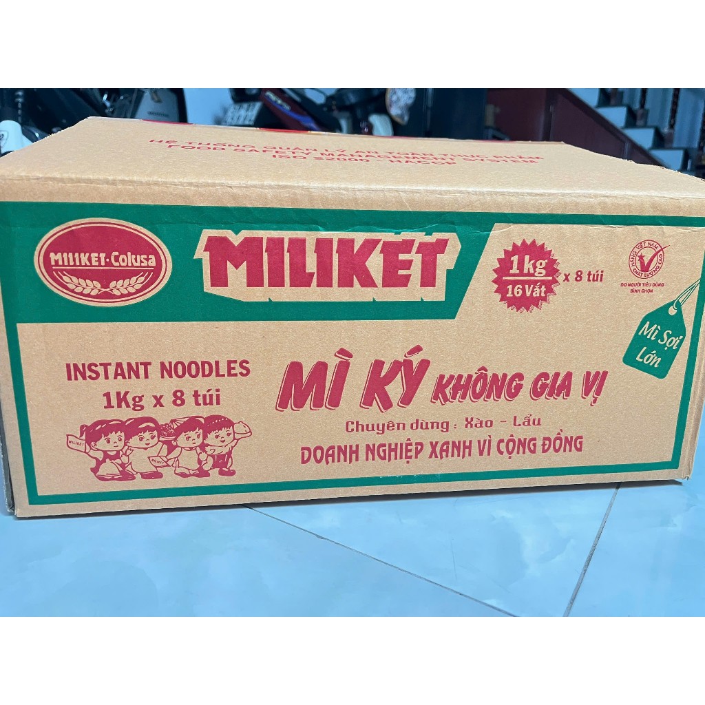 (HỎA TỐC) THUNG 8 Ký Mì Không Gia Vị Miliket cọng mì lớn,1 ký có 16 vắt mì, dùng ăn liền, lẩu ,xào, 