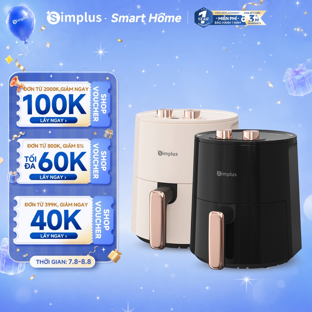 Simplus Nồi chiên không dầu 4L dung tích lớn chiên nướng đa năng không dầu mỡ Tặng kèm khay lọc dầu 