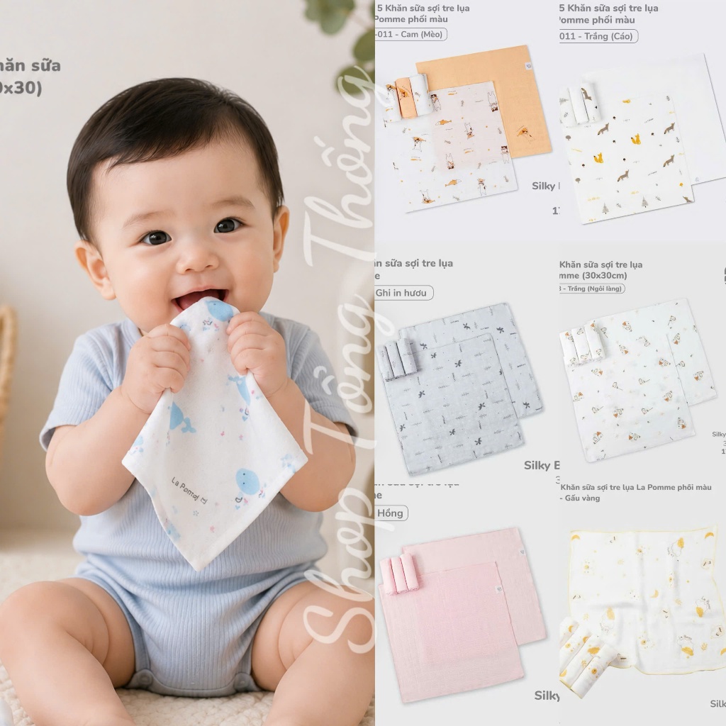 Set 5 khăn sữa sợi tre lụa la pomme 30x30 cm K001