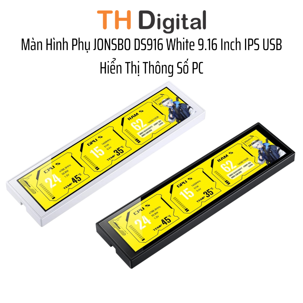 Màn Hình Phụ JONSBO DS916 White 9.16 Inch IPS USB Hiển Thị Thông Số PC - Hàng Chính Hãng