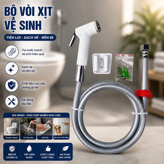 Bộ Vòi Xịt Vệ Sinh Toilet Inox Kèm Dây Cấp Nước, Giá Treo Tường – Bộ Vòi Xịt Nhà Vệ Sinh Tiện Dụng