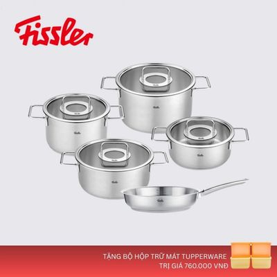 [TRẢ GÓP 0%] Bộ nồi Fissler Pure 5 món nắp kính kèm chảo sx tại Đức - Bảo hành chính hãng 24 tháng