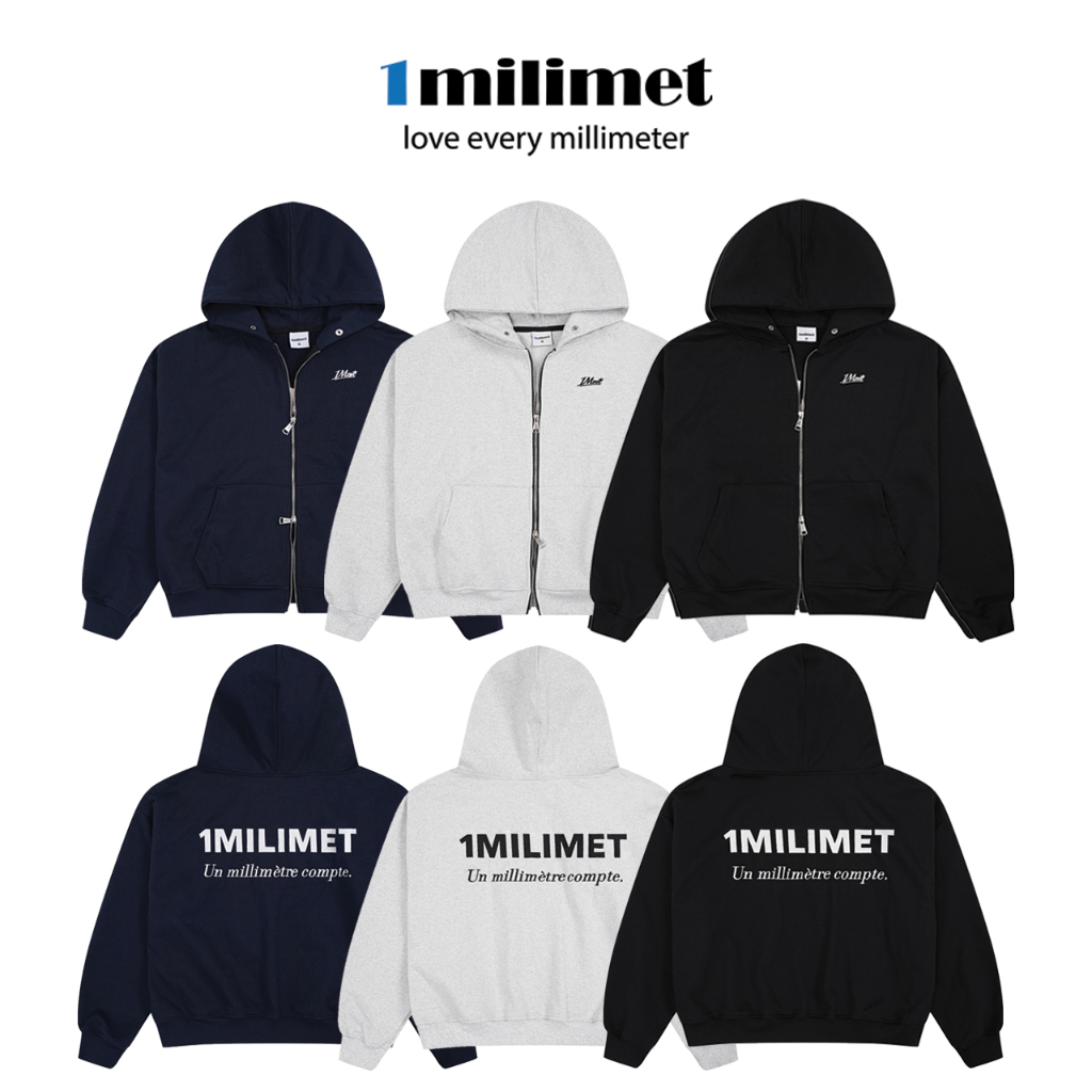 Áo Khoác Hoodie  Zip - 1MILIMET Core Form BOXY Unisex, Vải Chân Cua 440GSM