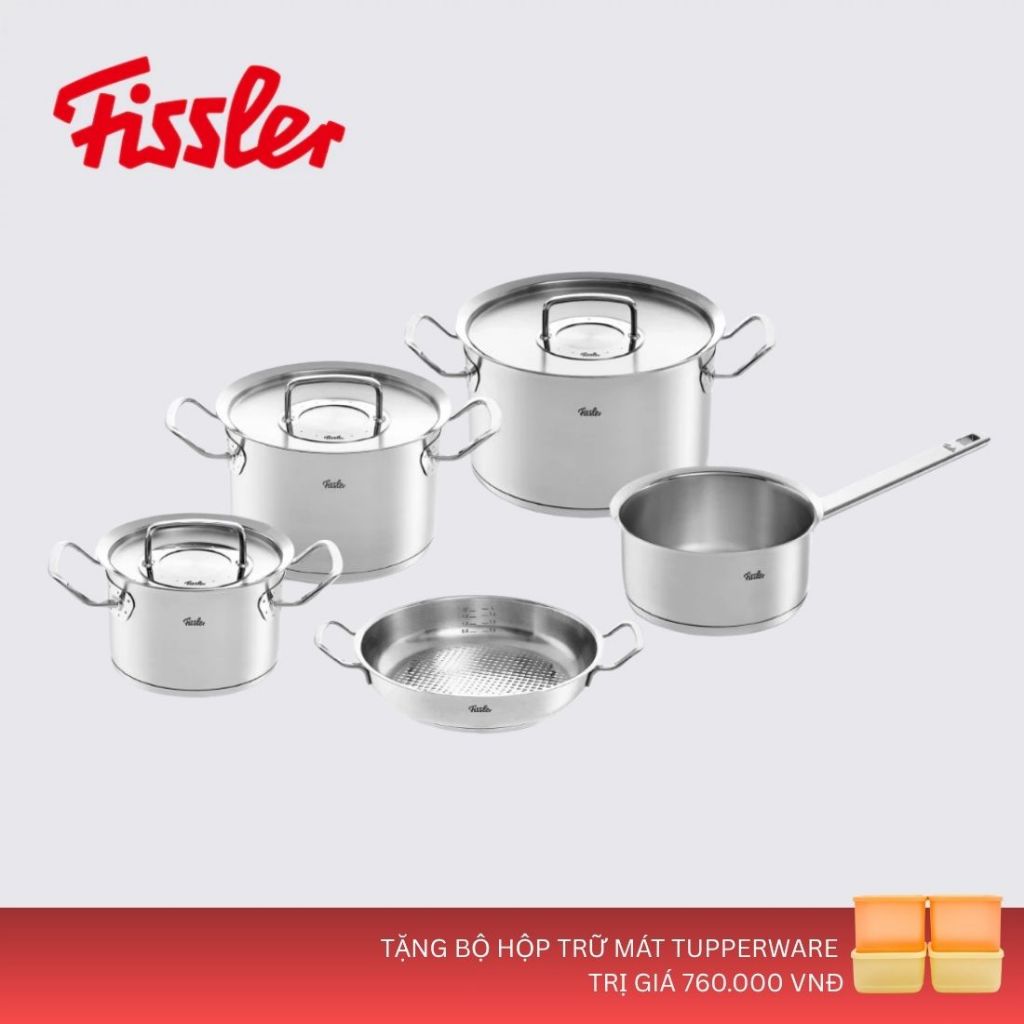 [TRẢ GÓP 0%] Bộ nồi Fissler Original Profi 5 món nắp Inox có quánh và chảo tay cầm - SX tại Đức.