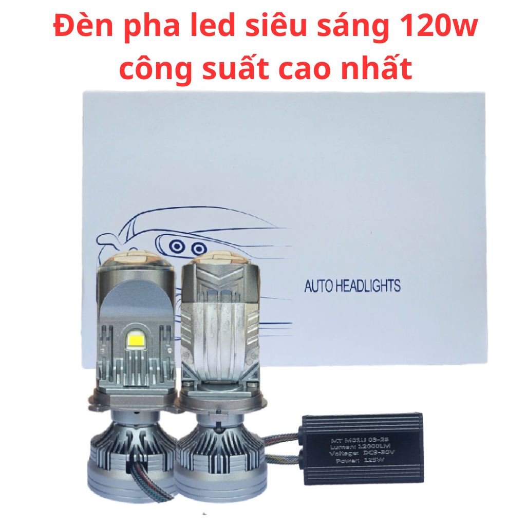 Đèn pha bi cầu mini m01u h4 120w hàng cao cấp công suất lớn bảo hành 12 tháng lắp ô tô xe máy
