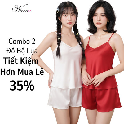COMBO 2 đồ bộ mặc nhà WANNABE đồ ngủ nữ quần sọt áo 2 dây lụa mịn mát kiểu đơn giản thoải mái BS612