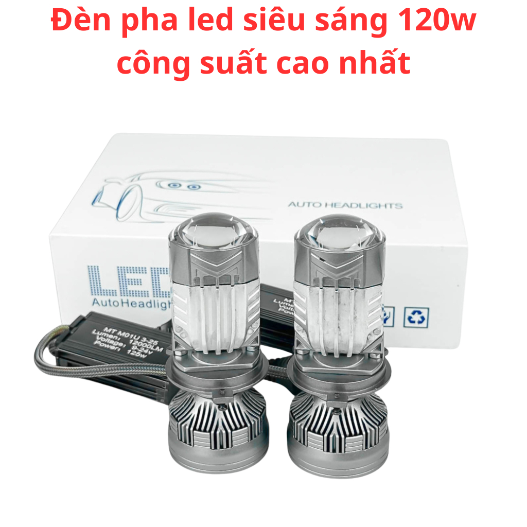 đèn pha led bi cầu m01u h4 120w công suất lớn ánh sáng mạnh lắp xe máy ô tô hàng chất lượng cao