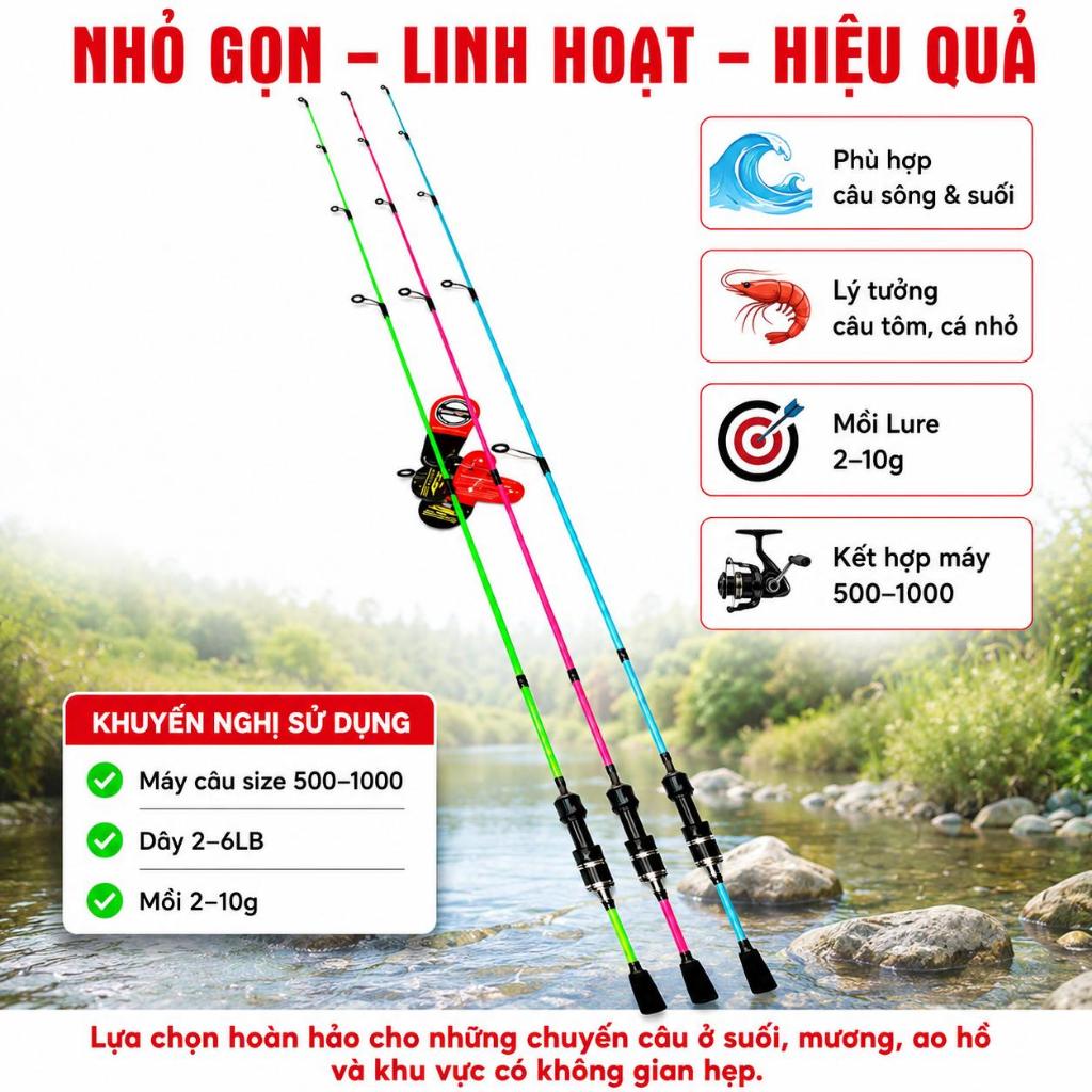 Cần Lure Cấm Gốc UL 1M5  MINI SHARK  - Cần Câu Suối, Sông, Câu Tôm