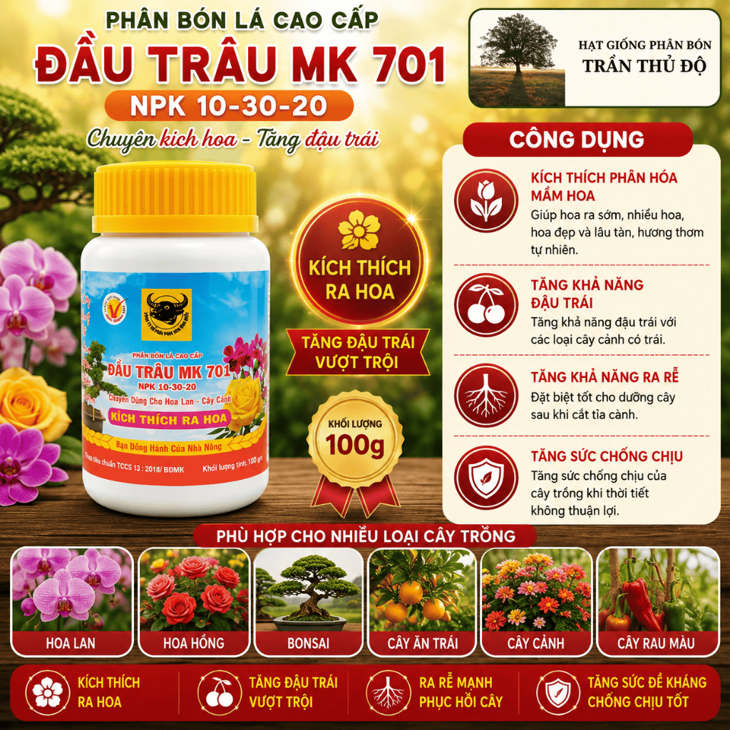 PHÂN BÓN LÁ ĐẦU TRÂU 701  - NPK 10-30-20 HỦ 100GR