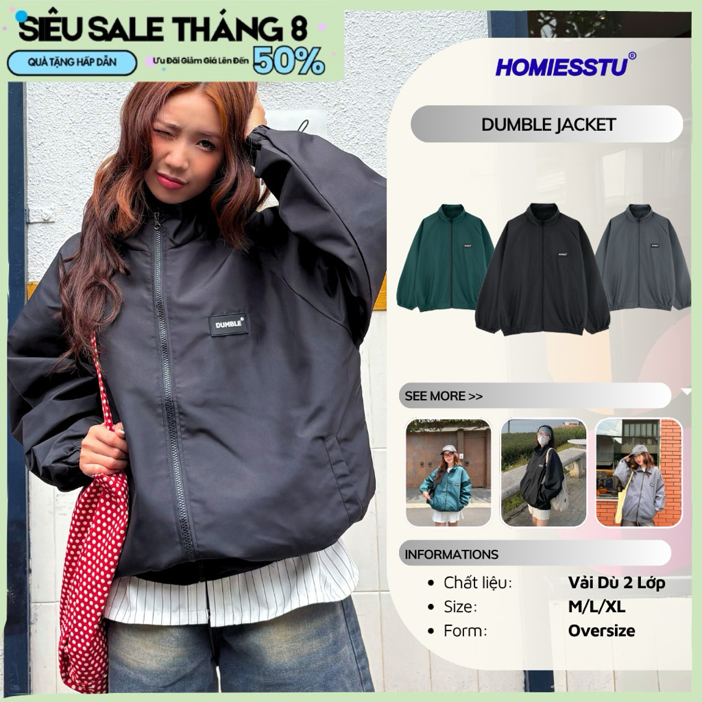 Áo Khoác Dù 2 Lớp Nam Nữ Unisex Tag Nhựa DUMBLE, áo Dumble Jacket size 45kg-80kg - Homies Saigon