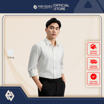 Áo sơ mi trắng dài tay nam Phan Nguyễn, chất liệu bamboo cao cấp, mềm mát, form slim fit SMD.1419