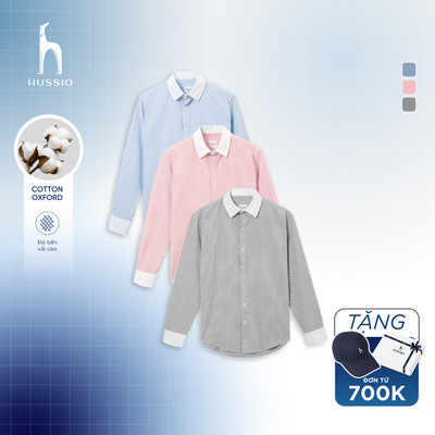 Áo sơ mi sọc nam tay dài COMBINA vải Oxford cao cấp, sang trọng, thanh lịch - HUSSIO