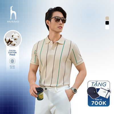 Áo POLO nam kẻ sọc MAJESTY vải Cotton Pique thoáng khí, mềm mại, bền màu, che khuyết điểm - HUSSIO