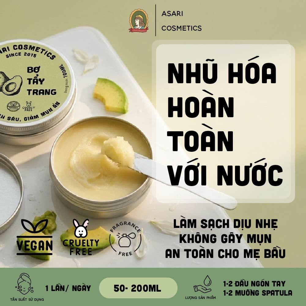[50-150ml] Bơ tẩy trang làm sạch hằng ngày dịu nhẹ, cho mọi loại da handmade Asari Cosmetics