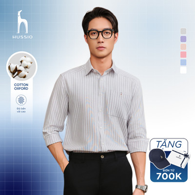 Áo sơ mi nam tay dài ANCHOR STRIPES thêu logo, vải Oxford cao cấp, thoáng mát, đứng form - HUSSIO