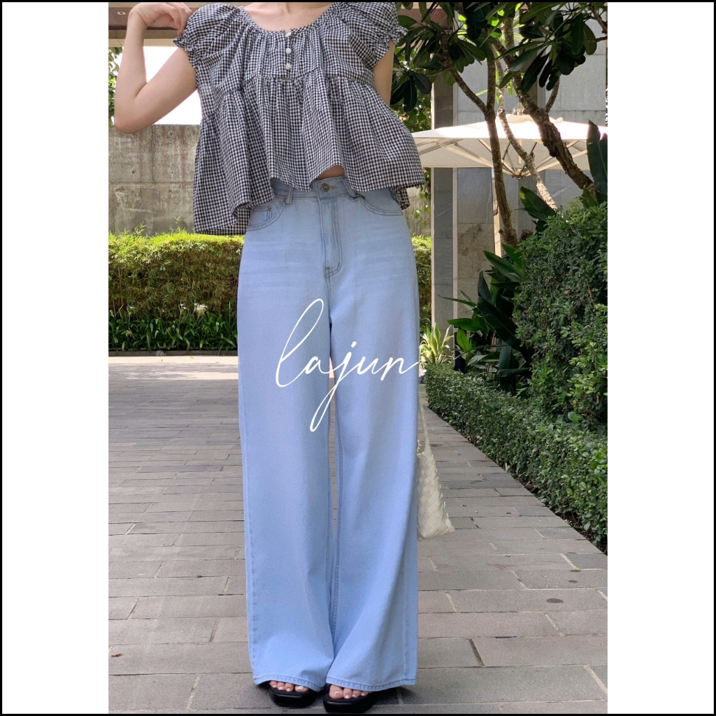 [LAJUN KOREA] Quần Jeans Cool Form Suông Rộng Lưng Cao Chất Mềm Mỏng Nhẹ Mát Tôn Dáng Dễ Phối