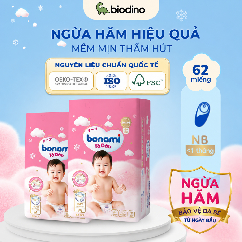 Tã/bỉm dán Bonami NewBorn Chính hãng An toàn Thoải mái Thấm hút tốt, Đạt tiêu chuẩn quốc tế GMP-WHO