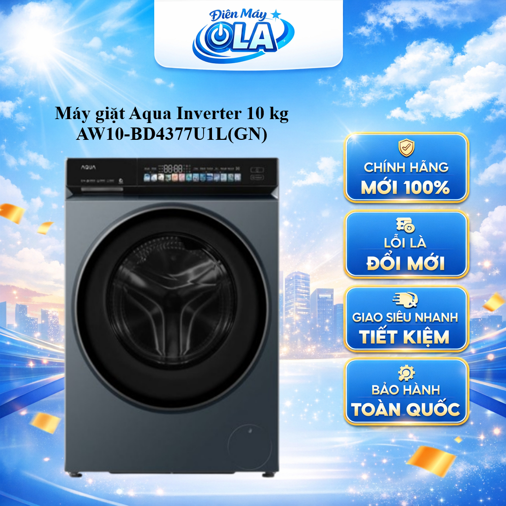 (HCM) - AW10-BD4377U1L(GN) - Máy giặt Aqua Inverter 10 kg