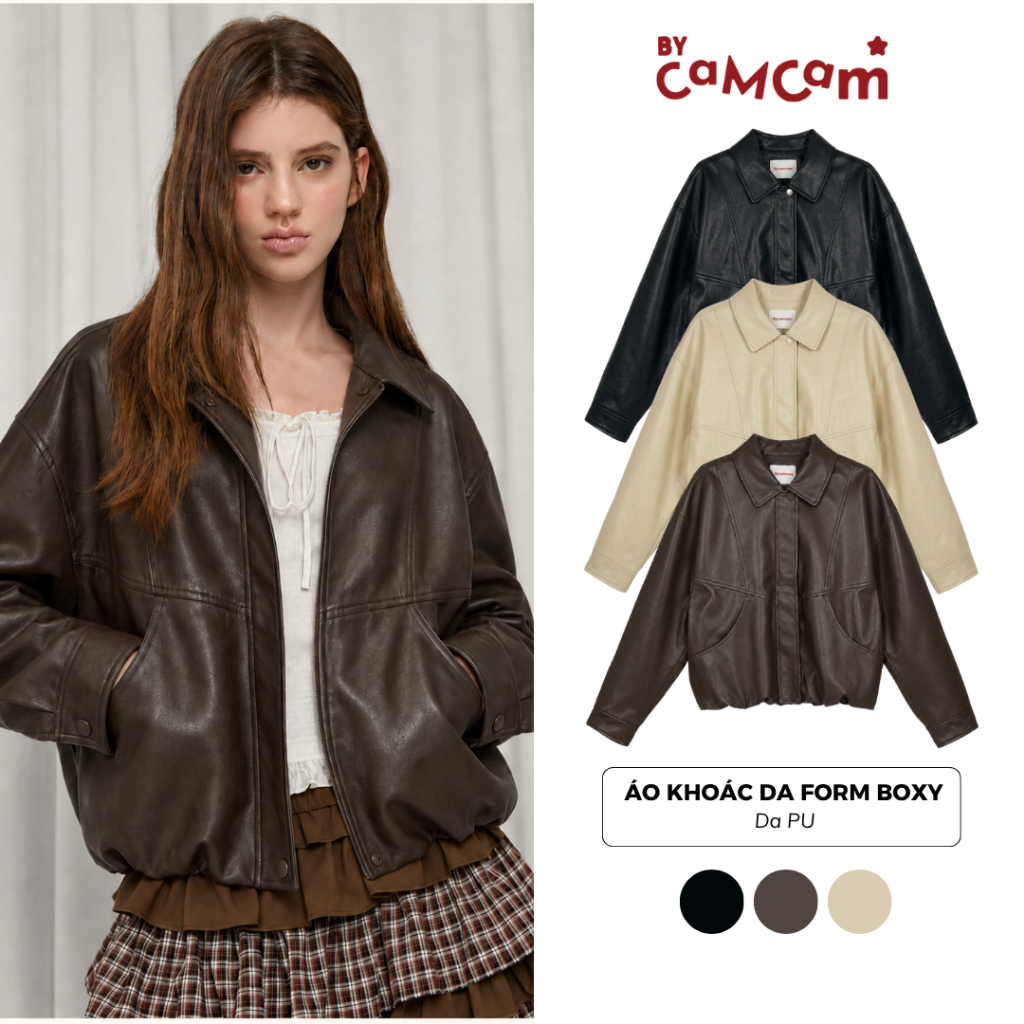 Áo Khoác Da Form Boxy 𝑩𝒚𝒄𝒂𝒎𝒄𝒂𝒎 Artificial Leather Jacket AKHD852