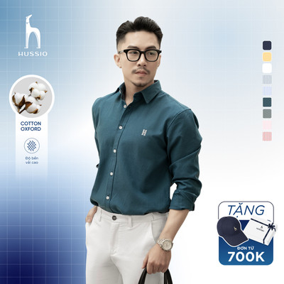 Áo sơ mi nam tay dài LOGO H SEASON 2 vải Oxford cao cấp, thoáng mát, thanh lịch - HUSSIO