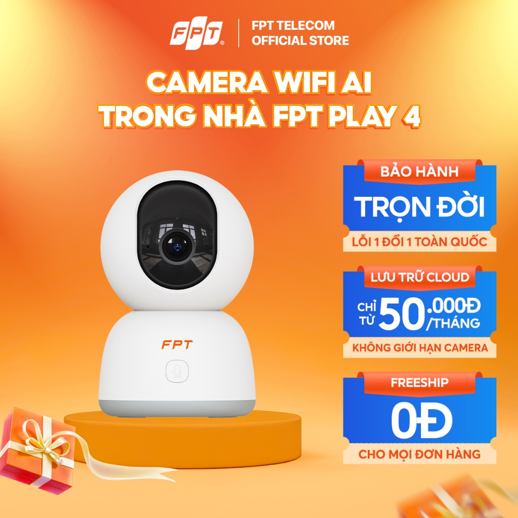 Camera Wifi AI Trong Nhà FPT Play 4 - 3MP Rõ Nét - Lưu Trữ Cloud Bảo Mật, Xoay 360, Bảo Hành Chính H