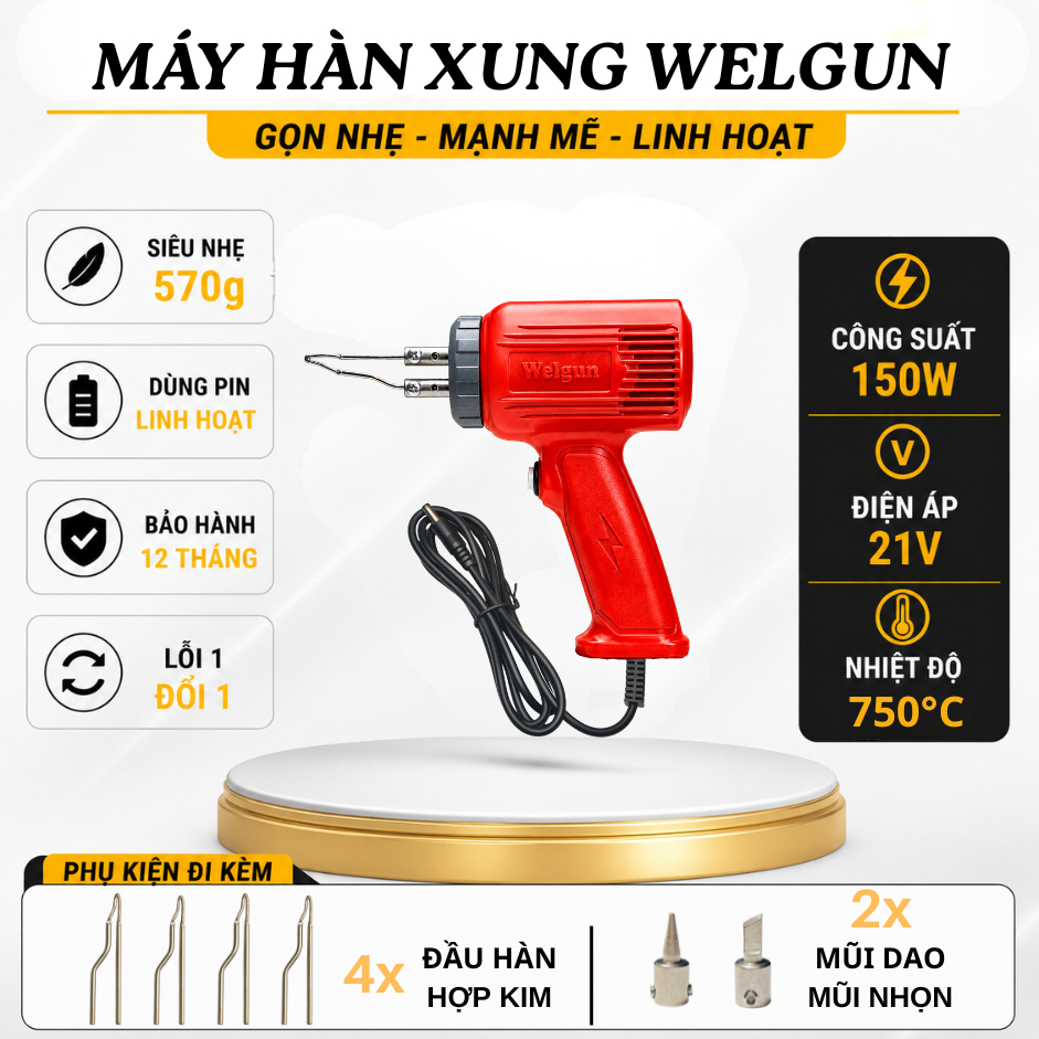 Mỏ hàn xung Welgun 150W, WS-2150 dùng điện, nặng 470g