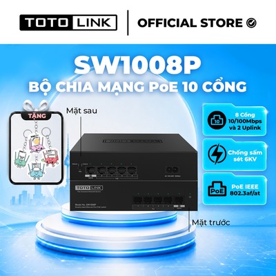 [Hoả Tốc] Bộ chia mạng Switch PoE 8 cổng 10/100Mpbs & 2 cổng UPLINK TOTOLINK SW1008P cho PC Laptop dễ sử dụng