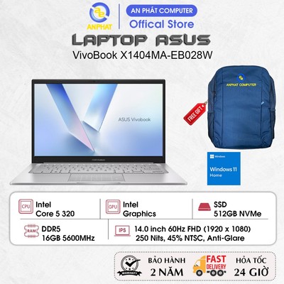 Laptop ASUS VivoBook X1404MA-EB028W, Core 5 320, 16GB RAM, 512GB SSD, 14.0 FHD IPS, Win11