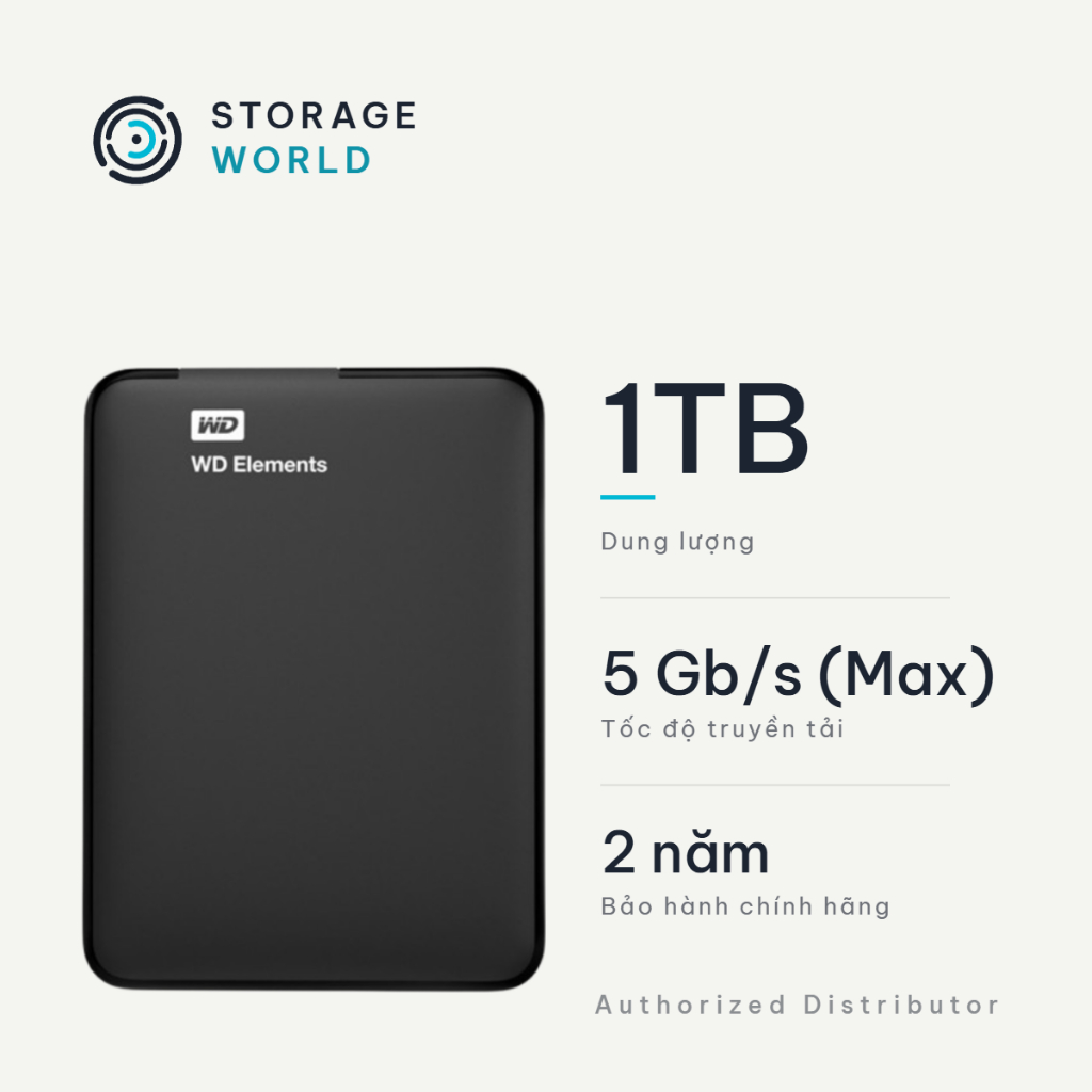 Ổ Cứng Di Động HDD WD Elements Portable 1TB 2.5" USB 3.0 - WDBUZG0010BBK-WESN (Đen)