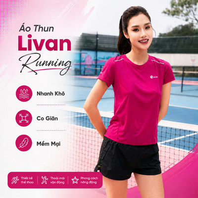 Áo Thun Thể Thao Chạy Bộ, Pickle Ball, Áo Thun Nữ Livan LV26S04F226 Co Giãn, Nhanh Khô, Thoáng Khí