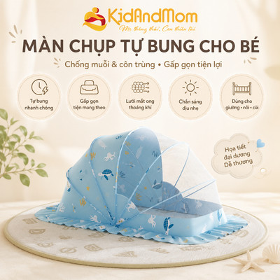 Màn chụp tự bung cho bé KidAndMom mùng chụp ngủ tự bung xếp chống muỗi cho bé nhỏ lớn trẻ em sơ sinh