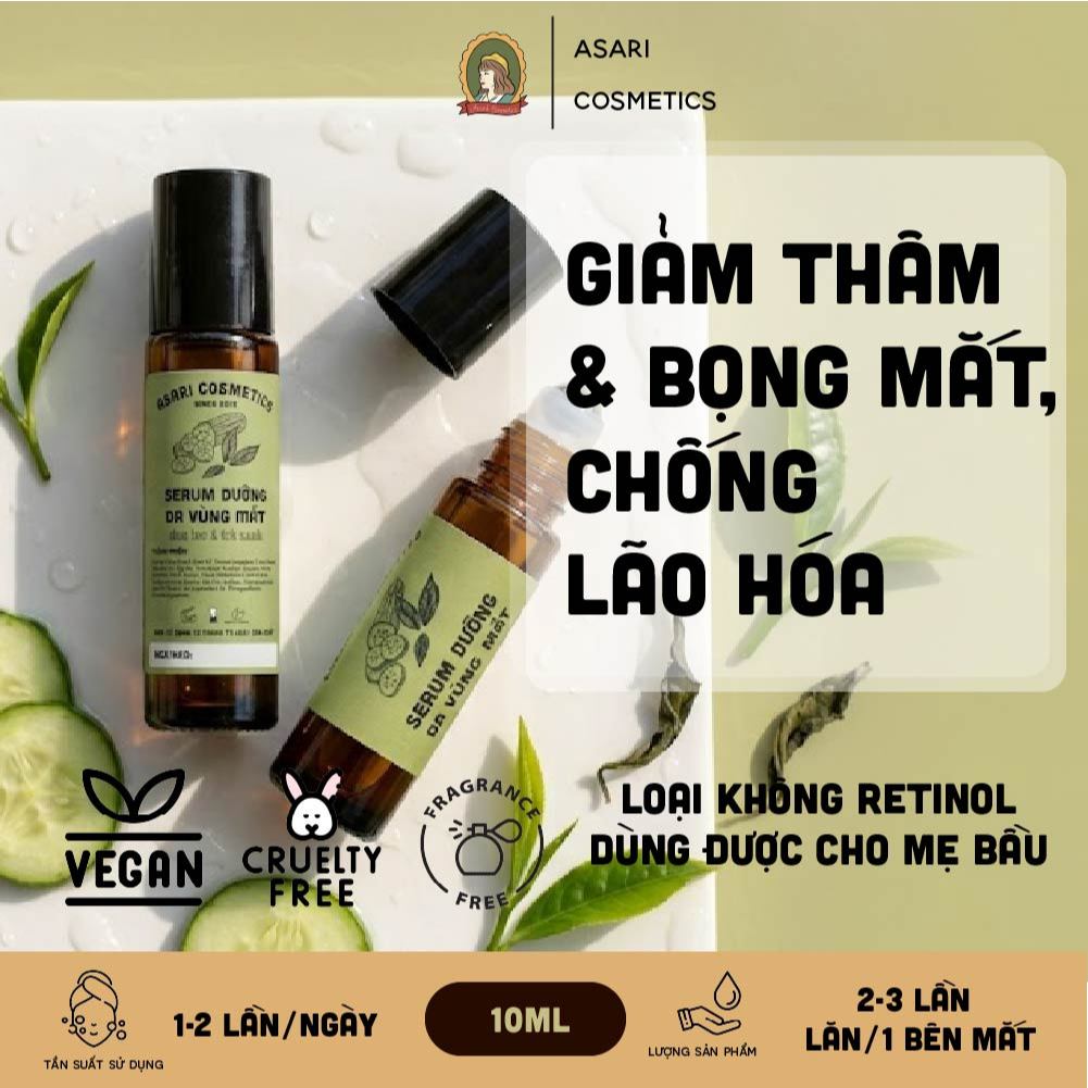 [10ml] Serum dưỡng da vùng mắt giảm thâm, bọng mắt đầu bi lăn handmade Asari Cosmetics