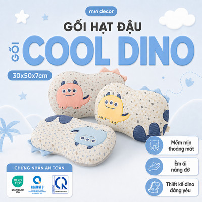 Gối Hạt Đậu Băng Lạnh Cool Dino Mịn Decor, Gối Ruột Cao Su Non Áo Gối Vải Băng Lạnh, Mềm Mát