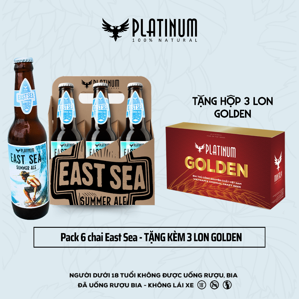 [Pack 6 Chai Bia + Tặng 3 Golden] - Bia Thủ Công Cao Cấp Platinum East Sea Summer Ale Chai 330ml 5%