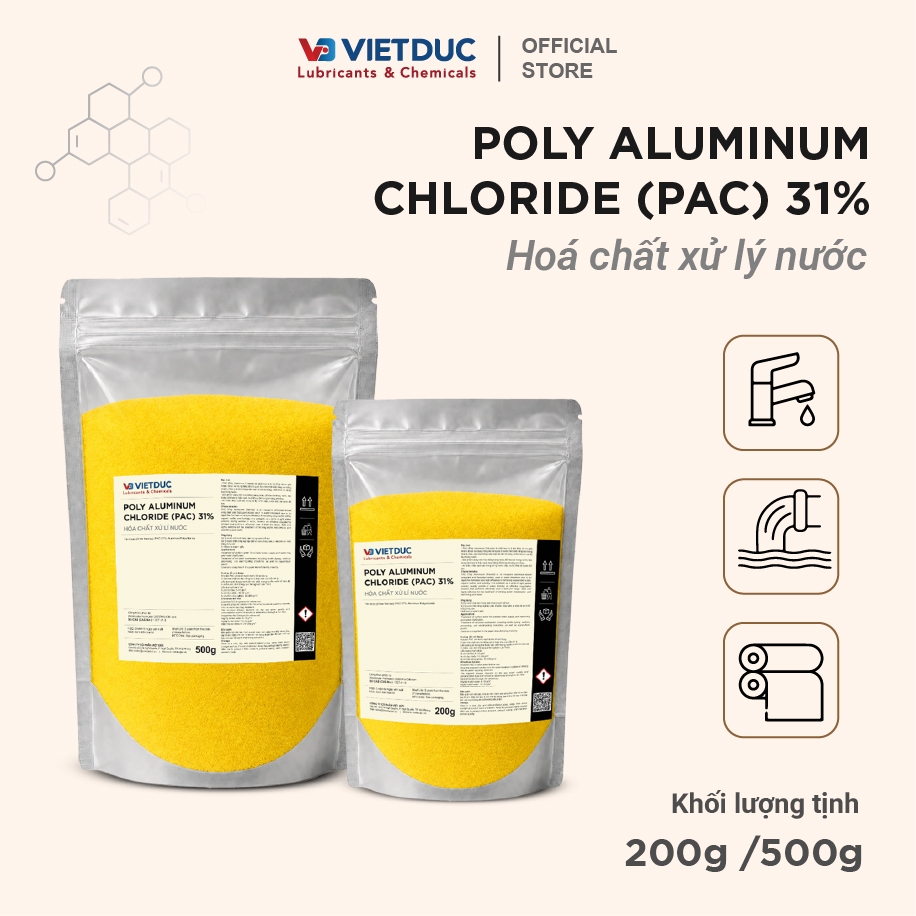 PAC 31% Poly Aluminium Chloride | Hóa Chất Xử Lý Nước, Keo Tụ Tạo Bông Chất Lượng Cao ( 200g / 500g 