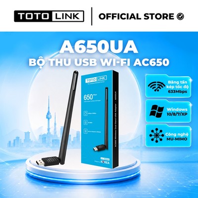 [Hoả Tốc] Bộ thu USB Wi-Fi TOTOLINK A650UA - WiFi chuẩn AC 650Mbps dễ sử dụng cho PC Laptop