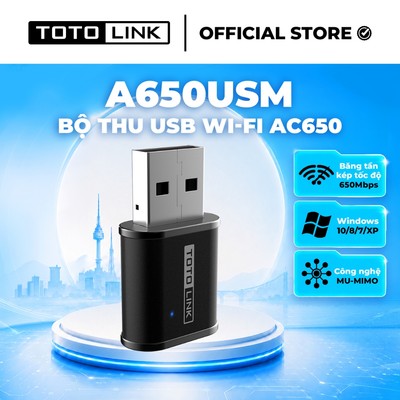 [Hoả Tốc] Bộ thu USB Wi-Fi TOTOLINK A650USM - Chuẩn Wi-Fi 5 AC650