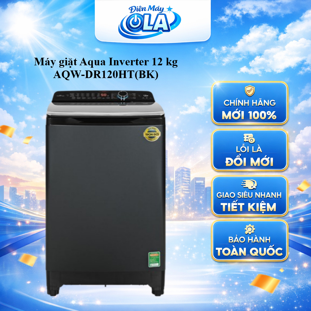 (HCM) - AQW-DR120HT(BK) - Máy giặt Aqua Inverter 12 kg AQW-DR120HT(BK)