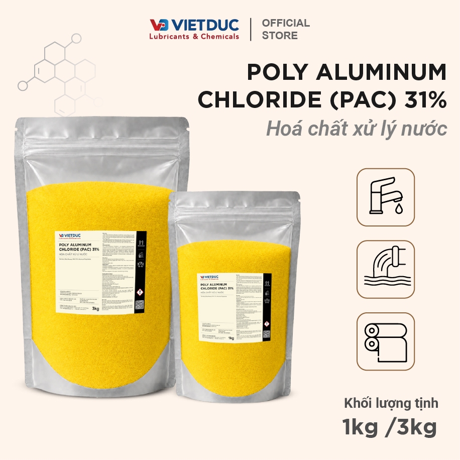 PAC 31% Poly Aluminium Chloride | Hóa Chất Xử Lý Nước, Keo Tụ Tạo Bông Chất Lượng Cao ( 1kg / 3kg )