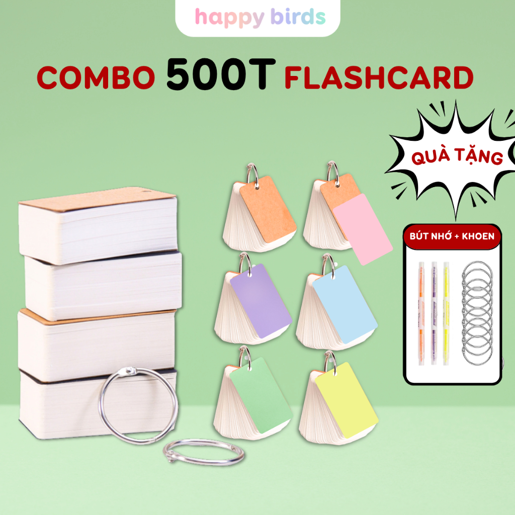 Thẻ flashcard trắng học từ vựng loại dày đẹp, thẻ ghi nhớ flashcard hỗ trợ học tiếng Anh, tiếng Trun