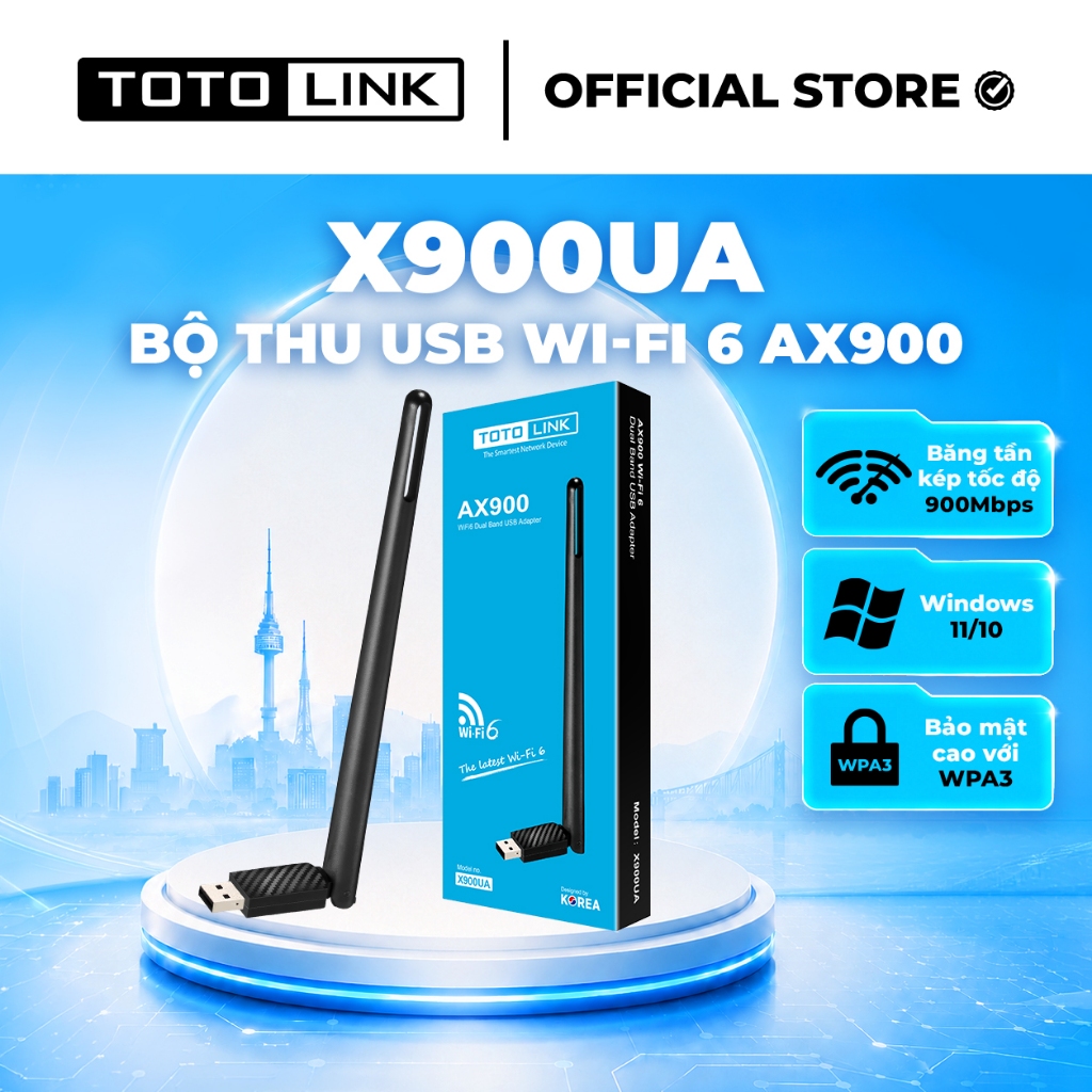 [Hoả Tốc] Bộ thu USB Wi-Fi TOTOLINK X900UA - USB chuẩn Wi-Fi 6 AX900 Mbps
