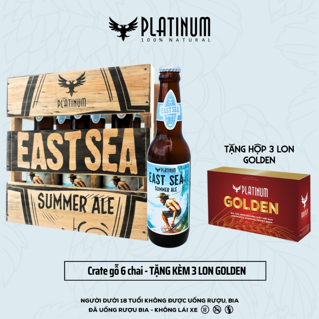 [Crate gỗ 6 Chai + Tặng 3 Golden] Bia Thủ Công Cao Cấp Platinum East Sea Summer Ale Chai 330ml 5%