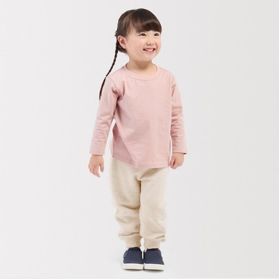 [26AW] MUJI Áo Thun Cotton Cổ Tròn Trơn Tay Dài-Em Bé