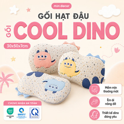 Gối Băng Lạnh Hạt Đậu Mịn Decor, Gối Cao Su Non Cho Bé Cool Dino, Êm Ái, Thoáng Mát